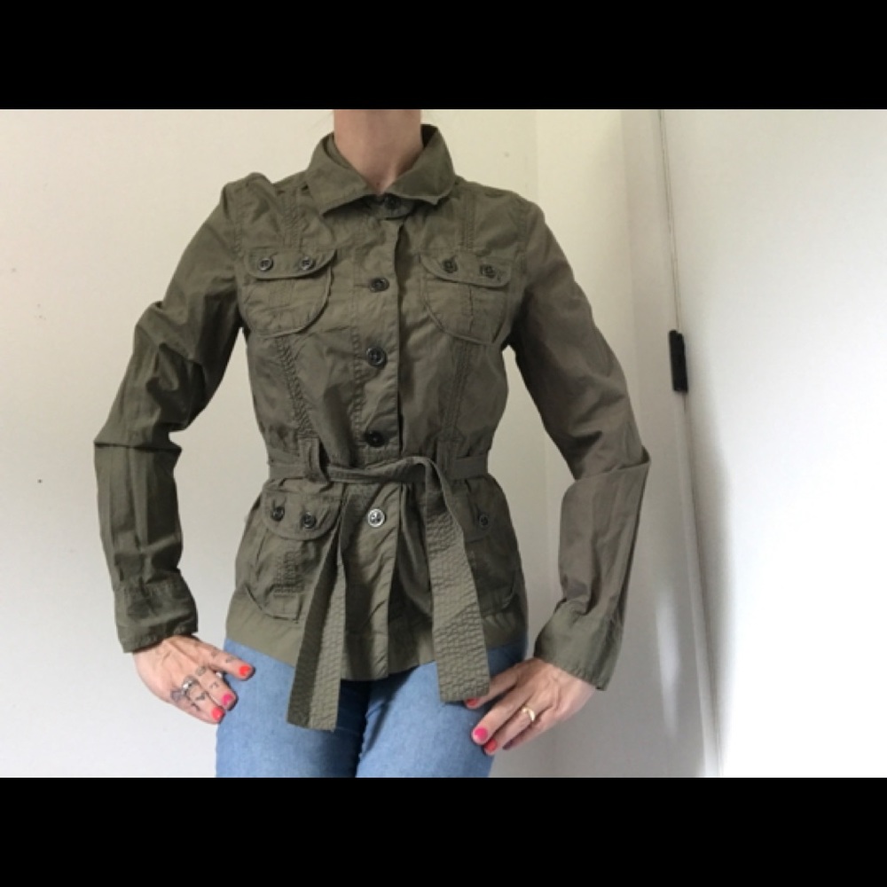 Calvin Klein Jeans Army Shirt/Jacket Y2K Button Down Tie Waist Olive Green - Picture 9 of 15